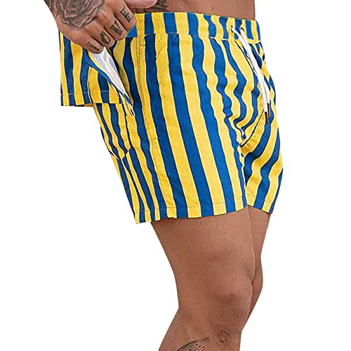 Herren Sommer Speedos blau und gelb gestreift lässige Sport Strandshorts...