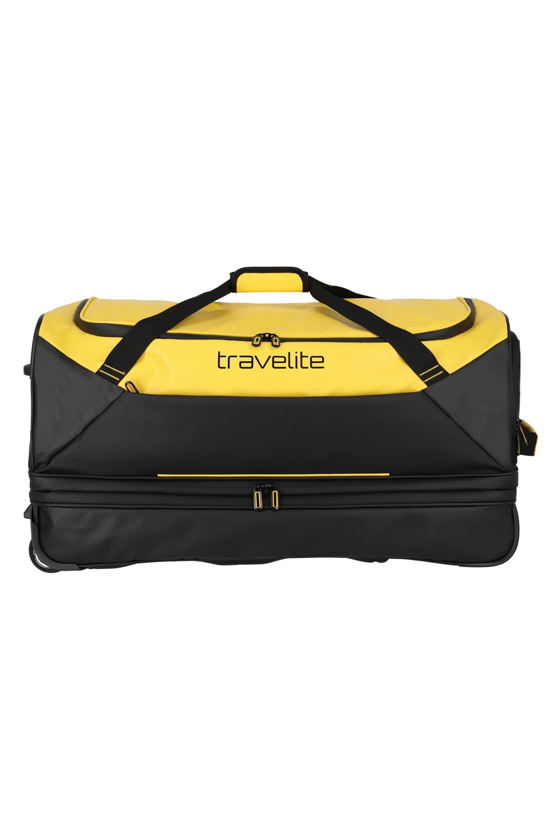 Travelite Borsa da viaggio trolley con ruote in materiale idrorepellente, Basics bagaglio morbido con soffietto espansione, 70 cm, 98-119 litri, Giallo