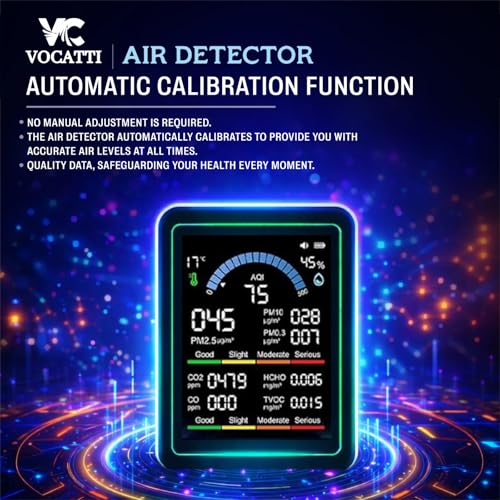 Image of 10-in-1 Indoor Air Quality Monitor with AQI, CO₂, TVOC, HCHO, PM2.5, PM10, PM1.0, Temperature & Humidity | 2000mAh Rechargeable Type-C Air Quality Detector | Portable Pollution Meter.