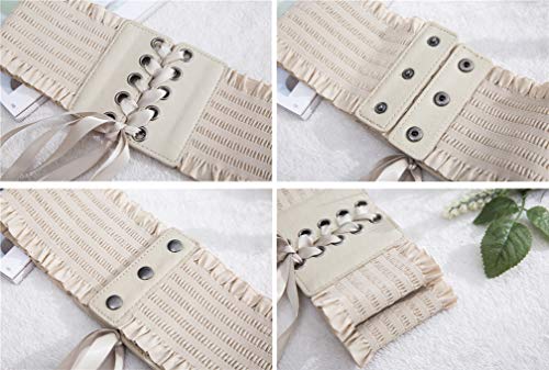 Women's Elastic Stretch Wide Lace Corset Waist Belt with Bow Tie Knot for Dress (Khaki)3