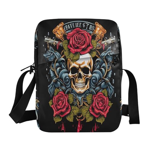 men's messenger bag Crossbody Bags For Women Small Cross Body Purse Adjustable Strap for Shopping Shopping- Flower Skull Blue