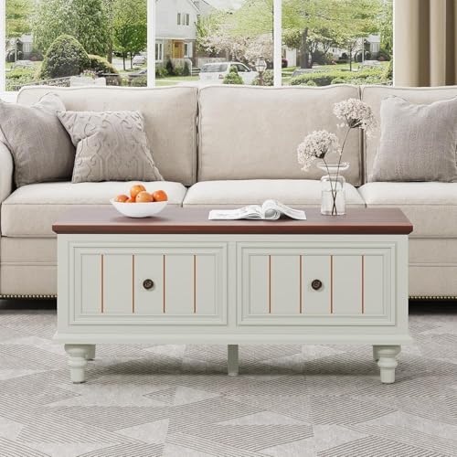 Table basse réglable avec plateau élévable Espace de rangement Mécanisme manuel de hauteur, zone repas/bureau convertible, finition chêne rustique, design...