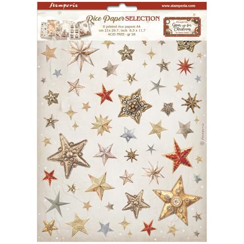 Stamperia Surtido de seda de paja para Navidad, DIN A4, 6 unidades, diseños navideños, papel decorativo, papel de scrapbooking