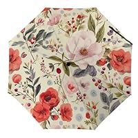 Rnivry Vintage Flower Floral Umbrella Windproof Compact Travel Umbrellas Automatic Open/Close Folding Sun Rain Umbrellas Collapsible Auto Portable Umbrella