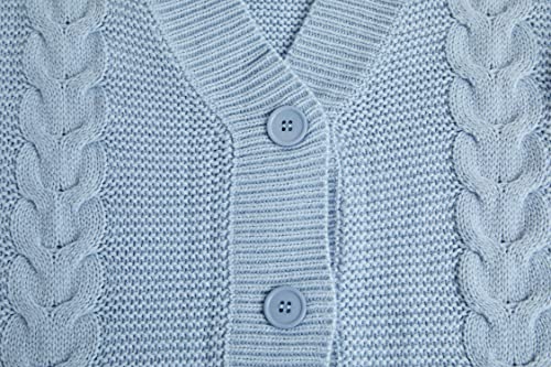 Image of Apbondy Girls Cable Knit Cardigans Button Down Long Sleeve Chunky Sweater Outerwear Blue