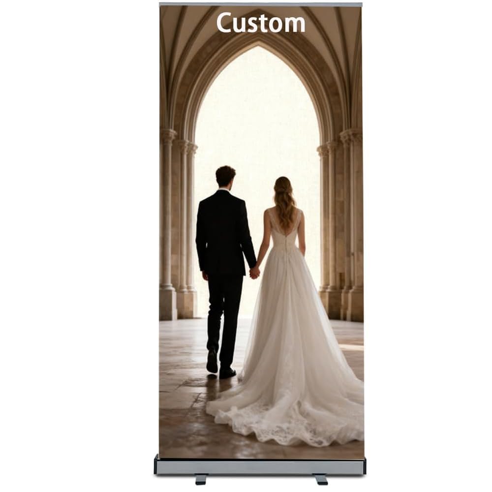 Custom Retractable Banner with Aluminum Frame Personalized Roll Up Display with Carry Bag Adjustable Height, Portable Stand for Trade Shows, Durable & Easy Setup