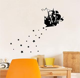 Peter The Jolly Roger Captain Hook Pirate Ship Silhouette Vinyl Wall Art Sticker Wall Decal Decoration For Home Room Wall Boys Girls Room Playroom Wall DÃ©cor DÃ©cor Design Size (6x10 inch)