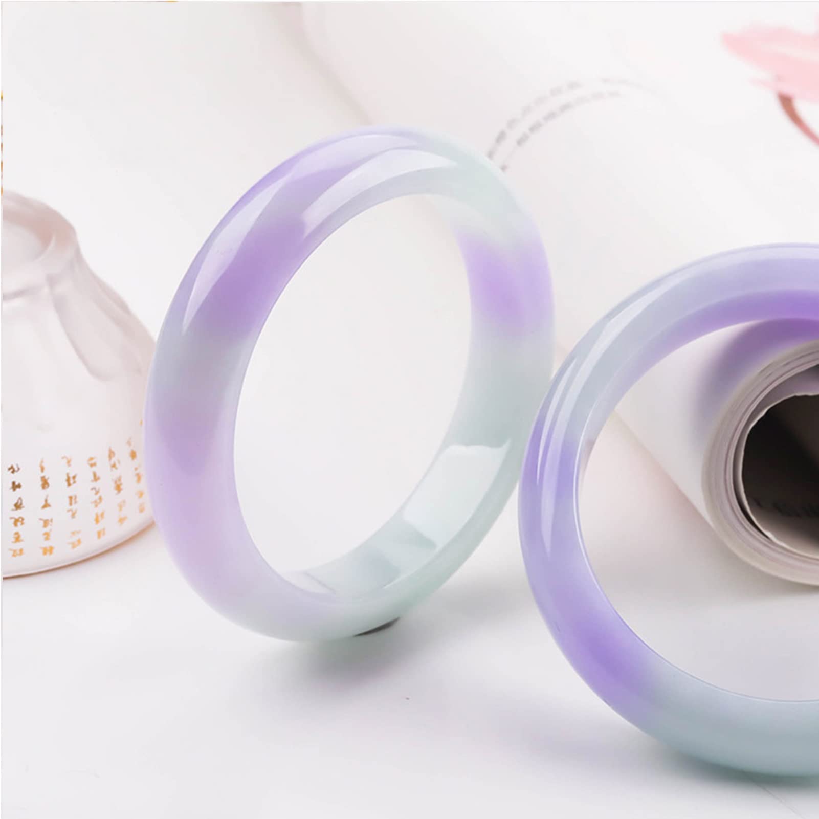 Set da 2 Pezzi Bracciale con Smeraldo Viola per Giovani Donne Regalo Bracciale in Giada Viola Galleggiante con Giada birmana con Scatola di Certificato (Colore: Viola, Dimensioni: 56mm)