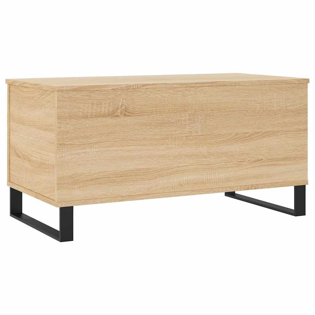 Hothingwell Inżynieryjny drewniany stolik kawowy 90x44,5x45 cm | Podnoszona góra, ukryte przechowywanie, metalowe nóżki, łatwe do czyszczenia