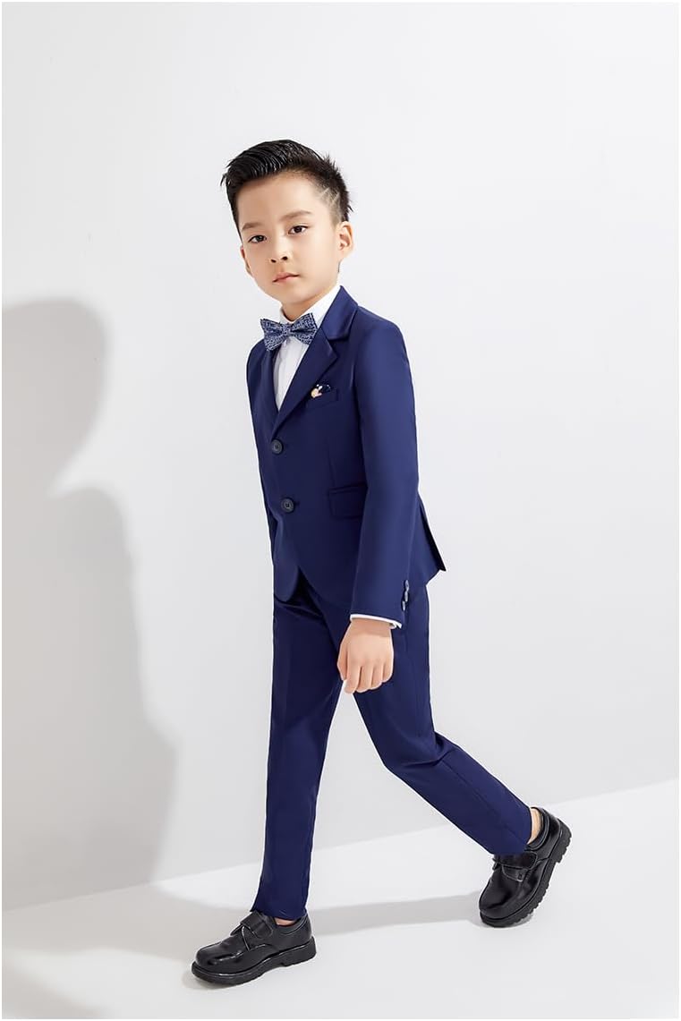 Boys' Solid 3 Pieces Suit Notch Lapel Jacket V-Neck Vest and Pants for Daily Activity