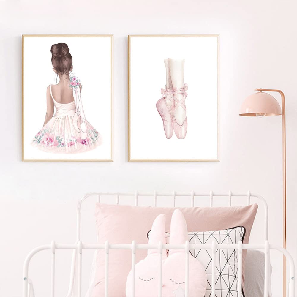 Youihom 3 Laminas Infantiles Rosa Nombre Cuadro Personalizado Bebe Niña Poster 30x40 Cuadros Infantiles Bailarinas Lienzo Decorativo para Pared Infantil Habitacion Regalo sin Marco