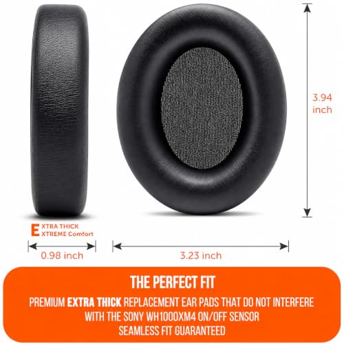Image of Mizi Replacement Earpads Compatible with Sony WH-1000XM4 (WH1000XM4) Noise Cancelling Headphones, Premium Protein Leather Ear Cushions with Thick Memory Foam, Noise Isolation, Enhanced Comfort, Black