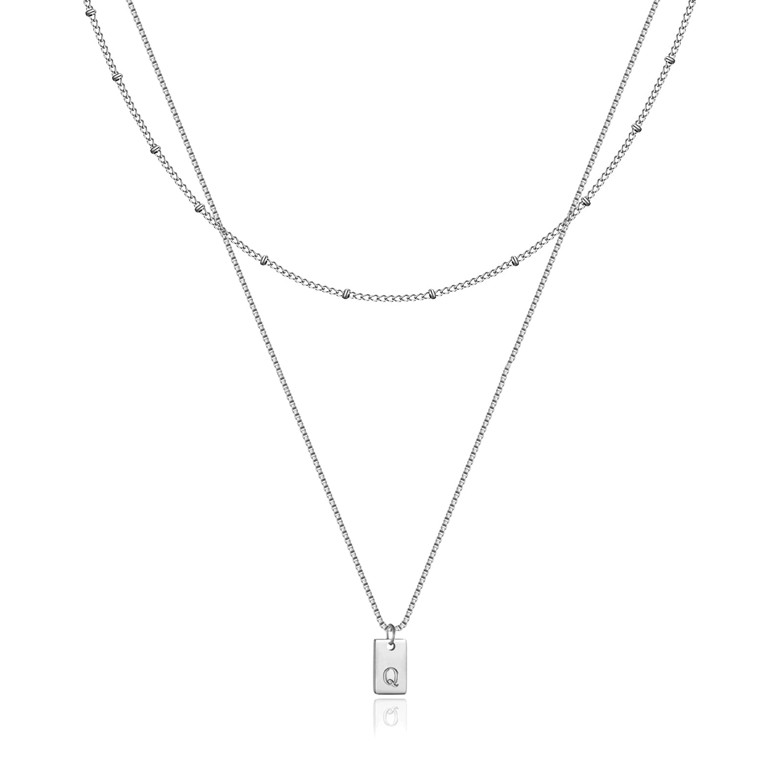 RWQIAN Herren Kette mit Buchstaben Anhänger Silber Edelstahl