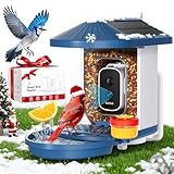 Smart Bird Feeder with Camera Solar Powered,4K HD AI Identify Bird Species, Real-Time Alert and Weatherproof, Auto Record Videos, Ideal Gift for Christmas, Tech Lovers and Parents, Blue