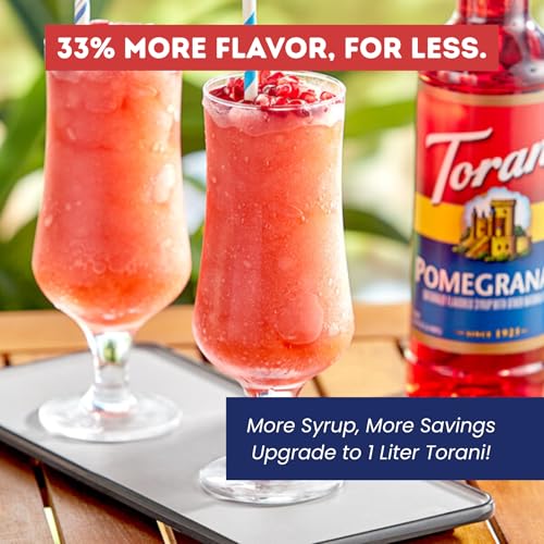 Image of Torani Pomegranate Syrup 1L with Pump Fruity Flavoring for Cocktails & Teas
