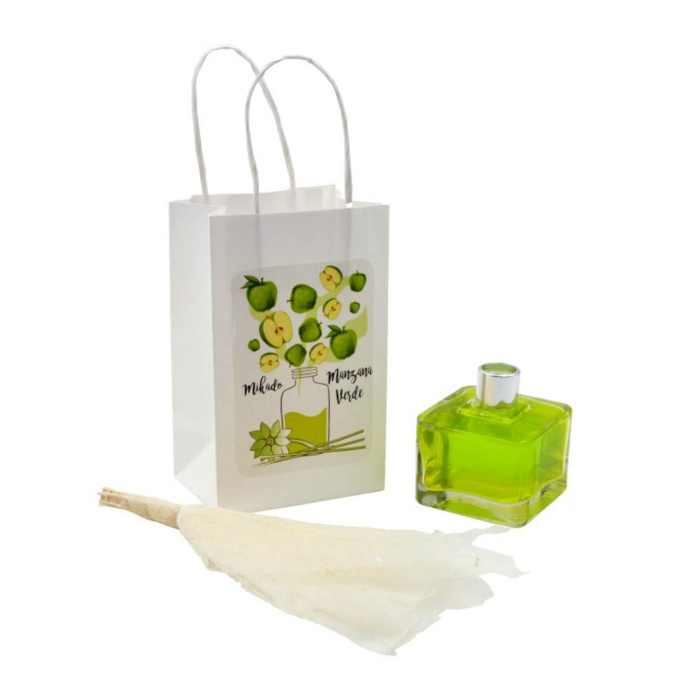 Lote de 8 Mikados Flor Perfumes a Elegir en Bolsa Decorativa. Regalos Originales. Ambientadores. Complementos. Detalles para Bodas, Comuniones, Bautizos y Cumpleaños. CC (MANZANA VERDE)