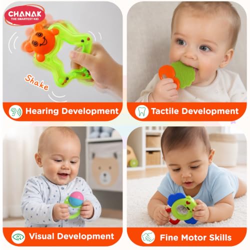 Image of Chanak Baby Rattle Set for Babies, 7 Pcs Colorful Baby Rattles Set Toy Combo, Lightweight, Non-Toxic, BPA Free New Born Rattles Gift Sets with Smooth Edges, Rattle Toys for Newborn, Infants 0-6 M