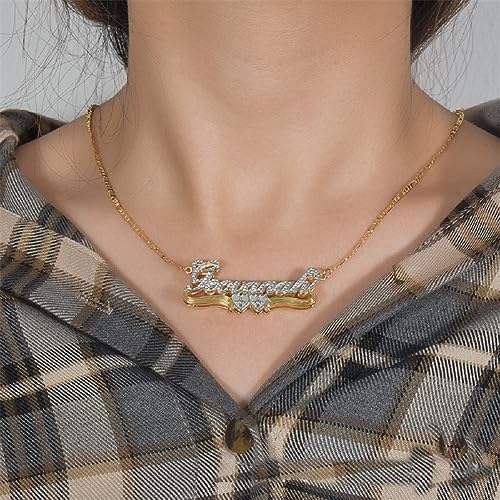 Name Plate Necklaces Double Plated Name Necklace Personalized Custom Name Necklace with Heart 18k Gold Plated Nameplate Pendant for Women3