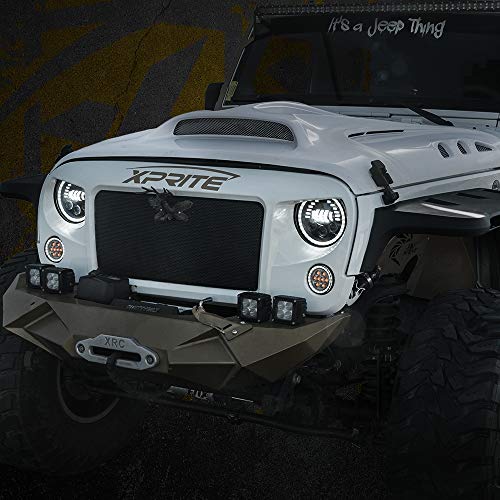 Image of Smoked Len Turn Signals Lights w /DRL Halo Compatible with 2007-2018 Jeep JK | Ultra-Bright LED, Parking Lights, ABS Plastic Shell, Waterproof, Plug N Play, Amber