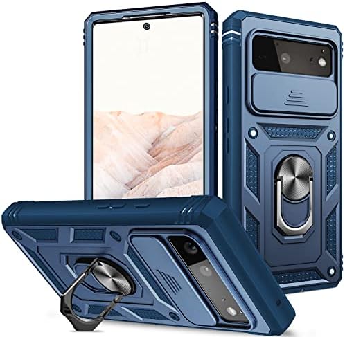 Fetrim Case for Google Pixel 6, Camera Cover Phone Case with Rotation Ring Stand for Google Pixel 6 - Blue