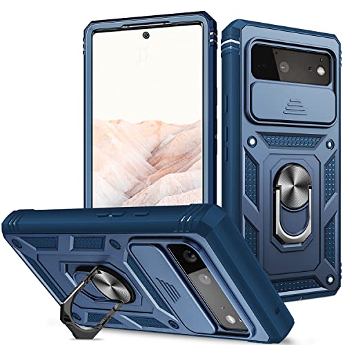 Fetrim Case For Google Pixel 6, Camera Cover Phone Case With Rotation Ring Stand For Google Pixel 6 - Blue #TOP15