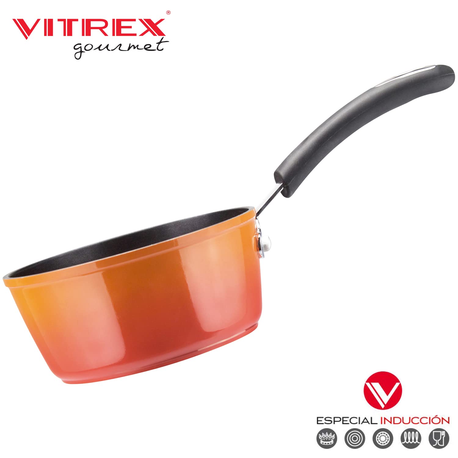 Vitrex Fuego - Batería Cocina 7 Piezas, Cacerola+Olla+Cazo+2 Sartenes+ 2 Tapas, Aluminio Extra-Grueso, Diseño Ergonómico, Tapas de Cristal