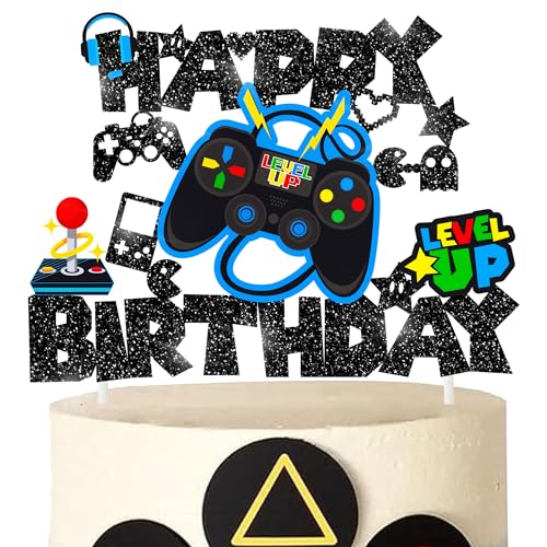 Umoni MONCT-191 Video Game Happy Birthday Cake Topper Glitter Game Controller Cake Pick Decoration Gamer Birthday Cake Decorations For Video Game Controller Themed Kids Birthday Party Baby Shower Supplies cover