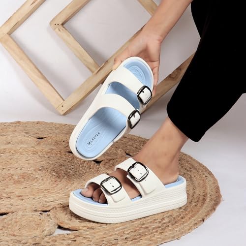 Image of Essence Women Buckle Sandals with Super Soft Insole | Ergonomic Footbed | Lightweight | Platform Heel | Cushioned Sole | Suggested by Doctors I Latest, Stylish and Trendy Slip-Ons for Girls and Ladies