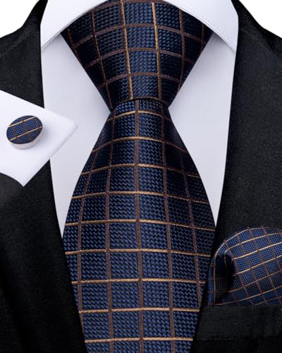 Image of DiBanGu Silk Zipper Ties for Men,Paisley Solid Plaid Pre-tied Tie and Pocket Square Cufflinks Set Formal Adjustable Necktie