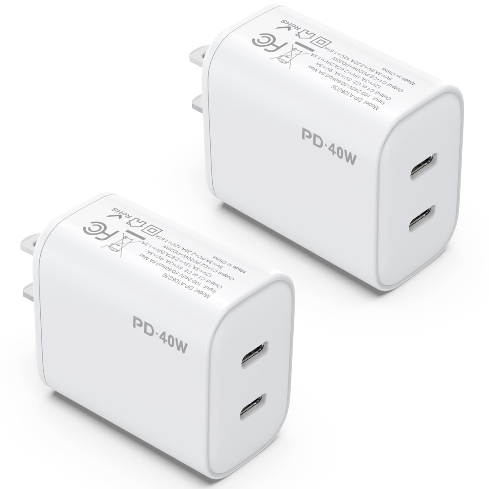 2Pack 40W USB C Charger Block, iGENJUN Dual USB-C Port Power Adapter - Phone Charger with Fast Charging Capability, Type C Wall Charger for iPhone 16/16 Pro Max/15/14, Galaxy, iPad, Tablet - White