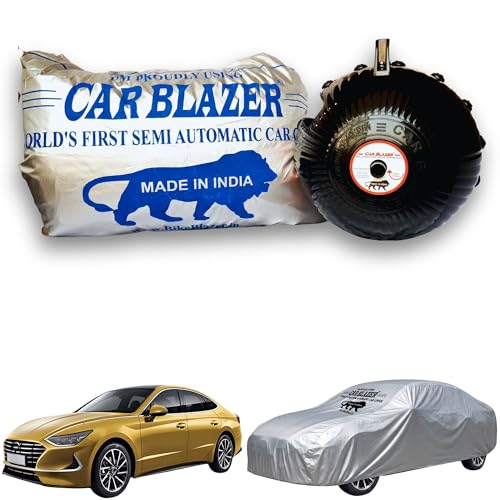 Image of CARBLAZER Portable & Semi-Automatic Full Body Car Covers: Heavy Duty Device| Anti-Theft| Dust & Scratch Proof | Water & Wind Resistant|Custom Fit| Dual-Side Cover, Compatible for Hyundai Sonata