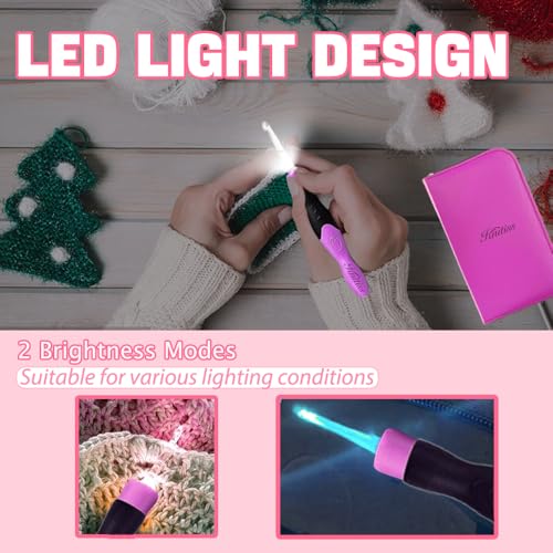 Knitiss 17 Sizes Lighted Crochet Hooks Set 2.5 mm to 14.0 mm, Rechargeable Light Up Crochet Hooks with Case - Image 4