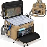 FREEAMG Fishing Tackle Bag - Holds 3400-3600 Size Tackle Boxes -Saltwater & Freshwater Fishing Bags - Padded Shoulder Strap Fishing Bags (Kahki) (Bag Only)