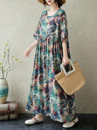 Image of Women's Plus Size Dresses Casual Vintage Printed Summer Baggy Dress