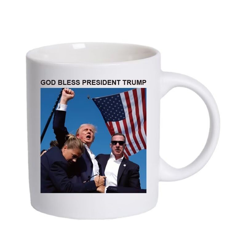 Cessfle Trump Shooting Mug, God Bless President Trump Coffee Cup, Donald Trump Fist Pump Mug, Funny Trump Coffee Mug Gifts For Men Women, 2024 Trump for President Mug Voting For Trump White