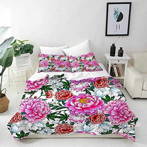ANHOPE Butterfly Duvet Cover Set Soft Lightweight 3Pcs Bedding Set with 2 Pillowcase Transparent Butterfly Flower Shiny Stars Print Pattern Kids Girls Women Quilt Cover with Zipper Closure Single Size