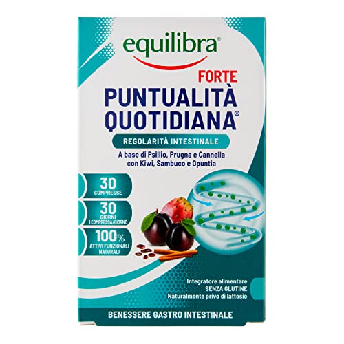 Immagine prodotto: Equilibra Integratori Alimentari, Puntualità Quotidiana Forte, Integratore con 10 Estratti Vegetali, Favorisce l'Eliminazione dei Gas e la Regolarità del Transito Intestinale, 30 compresse