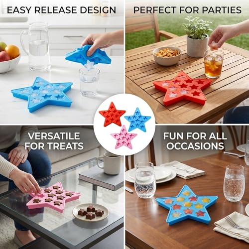Set de 3 cubiteras estrella para hielo color rosa rojo azul miniatura 7