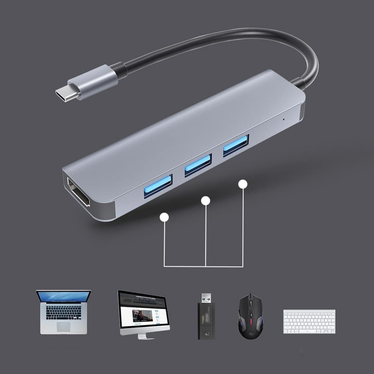 Hub USB C 4 in 1 Hub USB a 4 porte Micro USB Splitter USB Ultra-sottile Hub dati USB portatile Espansore porta USB HDMI 4K