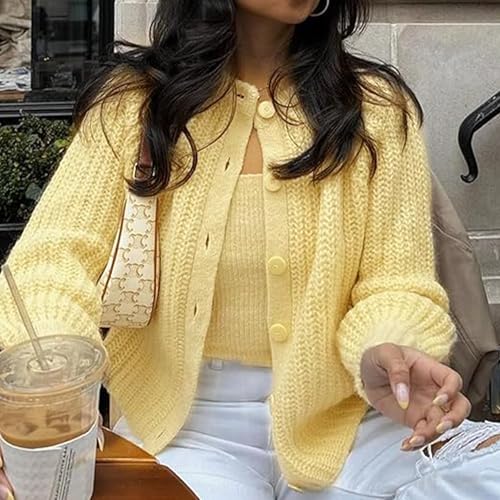 Image of Hixiaohe Cardigan Sweater for Women Long Sleeve Button Y2K Chunky Knit Sweater Fall Casual Open Front Outwear Knitwear Coat