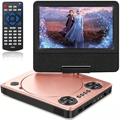 HotHat Reproductor de DVD portátil para coche de 9.5 pulgadas, pantalla giratoria de 7.5 pulgadas, batería integrada de 5 horas para niños y uso doméstico, control remoto, alimentación CC, cable RCA