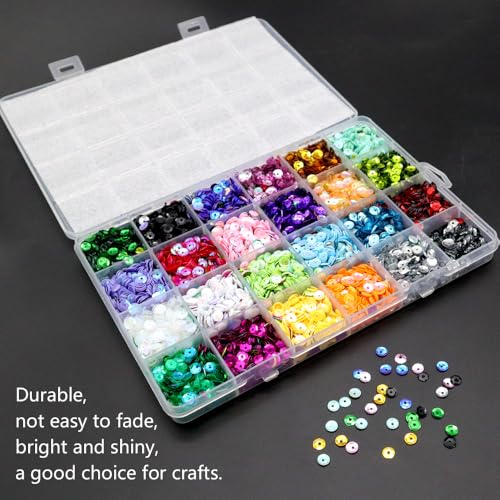 24 Farben Pailletten zum Basteln 21600 PCS Glitzer Pailletten Set mit Box 5.4MM Bunte Pailetten für Aufnähen,DIY Handwerk,Schmuck herstellung,Feiertags Dekoration