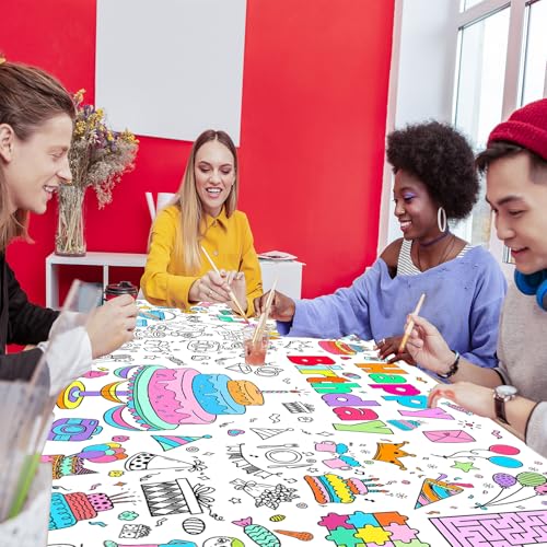 Leezead Happy Birthday Coloring Poster, 72 X 30 Inch Giant Birthday Painting Tablecloth for Classroom Art Activities Party Supplies - image 3