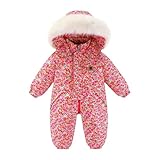 ジャンプスーツ ベビー 赤ちゃん ベビ服 秋冬 長袖 防寒 秋冬 スキーウェア 軽量 フード 柔らかい 通学 秋冬 おもしろ 記念撮影 年賀状 かわいい (レッド，110)