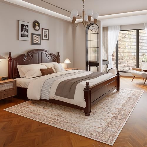 Vintage 8x10 Washable Area Rug, Low-Profile Large Area Rug with Non-Slip Backing & Durable Edge Binding, Pet-Friendly Carpet, Large Rug for Living Room, Bedroom, Dinning Room