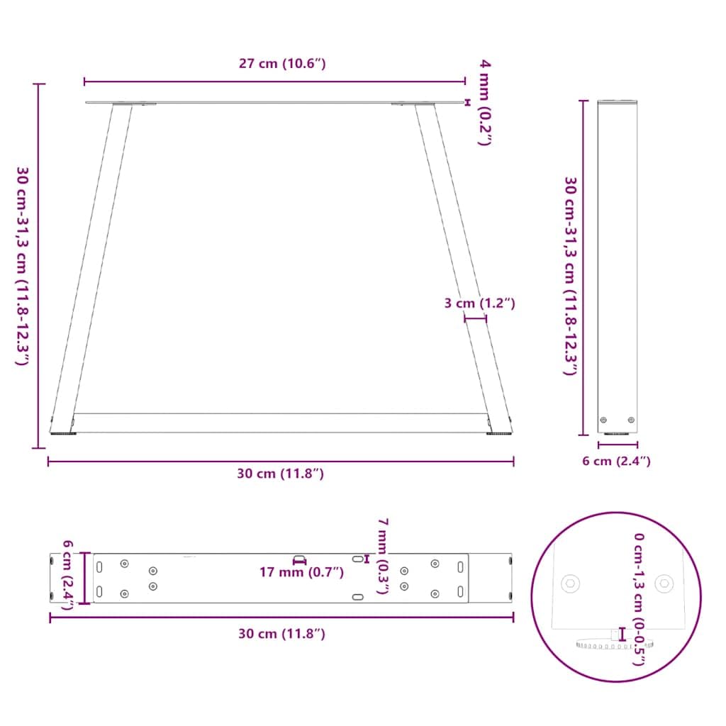 Couchtischbeine V-Form Schwarz 2 Stück 30x(30-31,3) cm Stahl höhenverstellbar für DIY Möbel BAU
