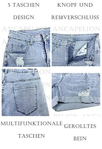 ANCAPELION Damen Denim Shorts Mittlere Taille Crimpen Hotpants Ripped Jeansshorts für Sommer – Bild 6