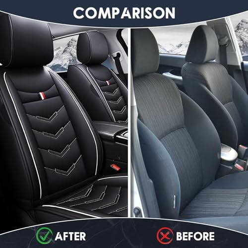 Image of Car Seat Cover 2 Seats for Nissan 370Z 2009-2020, Durable Wear Resistant Waterproof Seat Cover, Breathable No Odor Premium Leather Vehicle Seat Covers.(Standard,Black White)