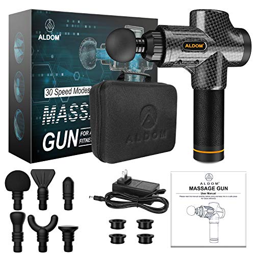 Massage Gun Muscle Massager Deep Tissue Percussion Massager Cordless 30 Speed Level Professional Handheld Electric Body Massager Sports Drill with 6 Heads (Carbon Fiber) - Thumbnail 5