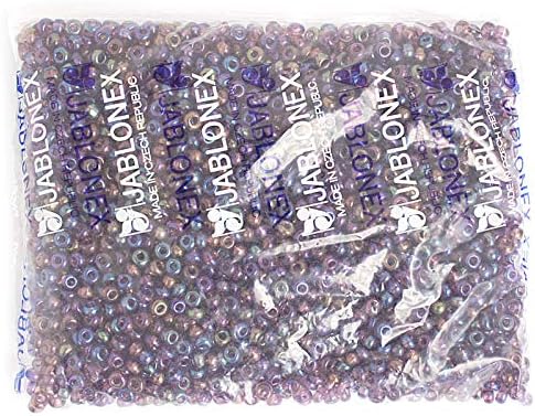 Czech Glass Seed Beads 2/0 (6.1mm Diameter) Transparent Amethyst AB DIY Jewelry Making Beads - 500g Bulk Bag by Preciosa (Jablonex)
